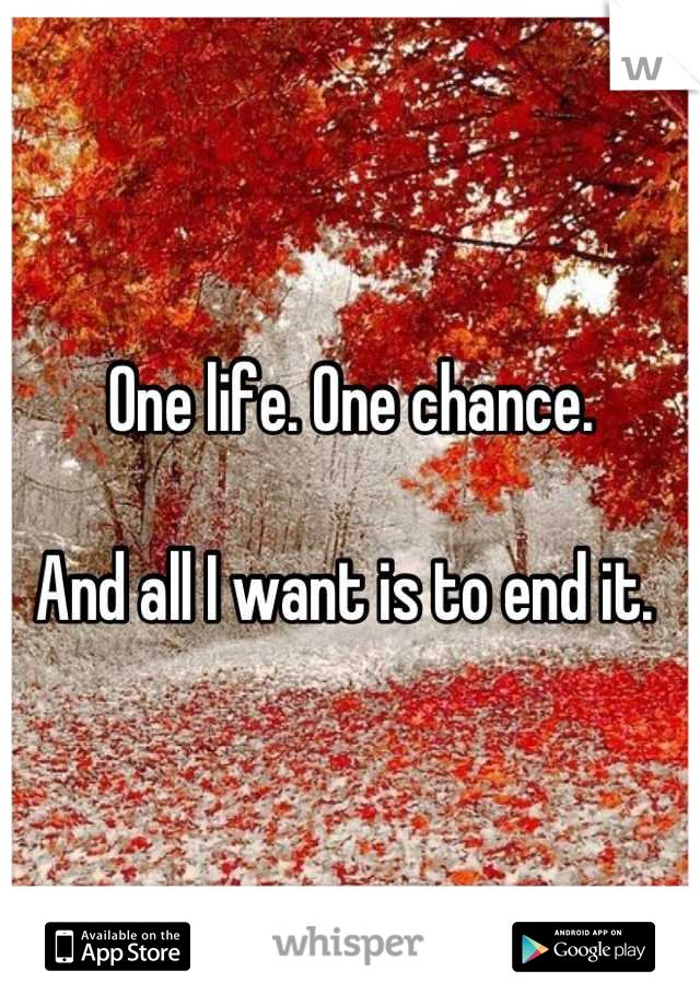 One life. One chance.

And all I want is to end it. 