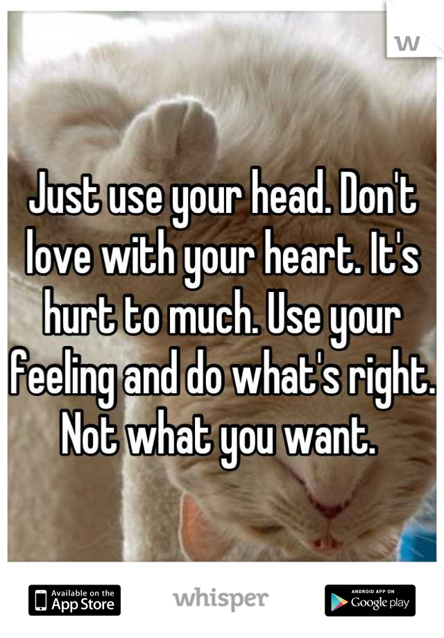 Just use your head. Don't love with your heart. It's hurt to much. Use your feeling and do what's right. Not what you want. 