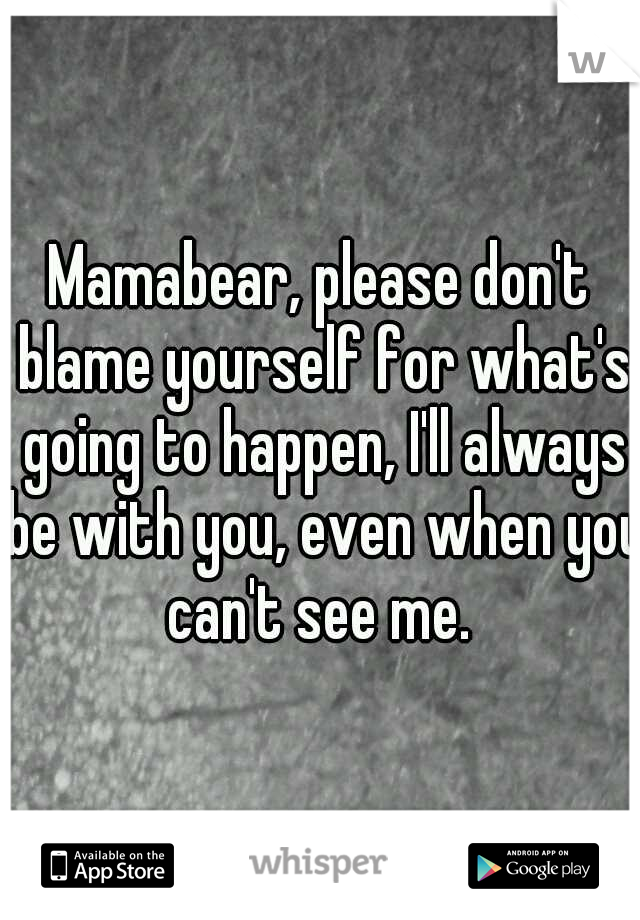 Mamabear, please don't blame yourself for what's going to happen, I'll always be with you, even when you can't see me. 