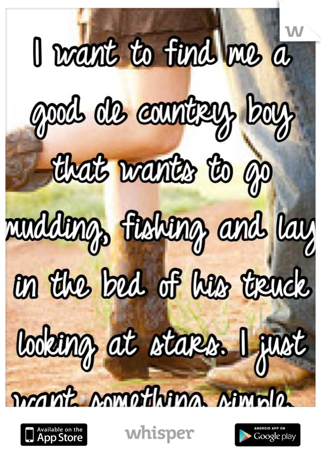 I want to find me a good ole country boy that wants to go mudding, fishing and lay in the bed of his truck looking at stars. I just want something simple. 