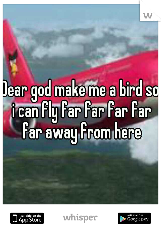 Dear god make me a bird so i can fly far far far far far away from here
