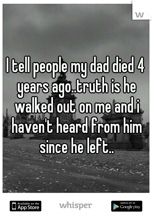 I tell people my dad died 4 years ago..truth is he walked out on me and i haven't heard from him since he left..