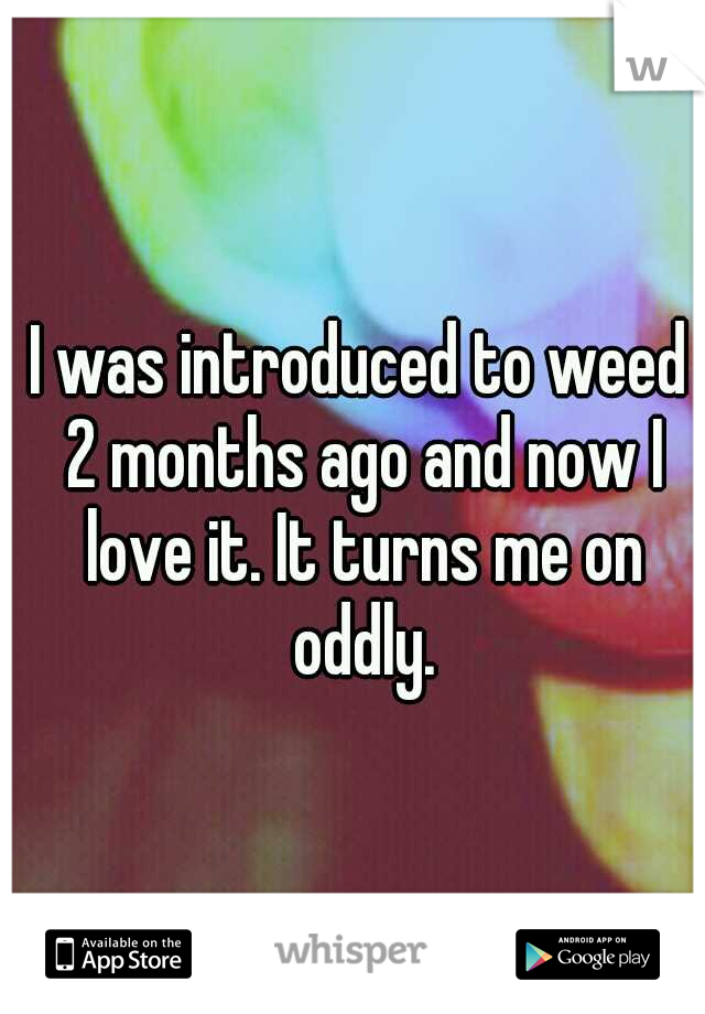 I was introduced to weed 2 months ago and now I love it. It turns me on oddly.