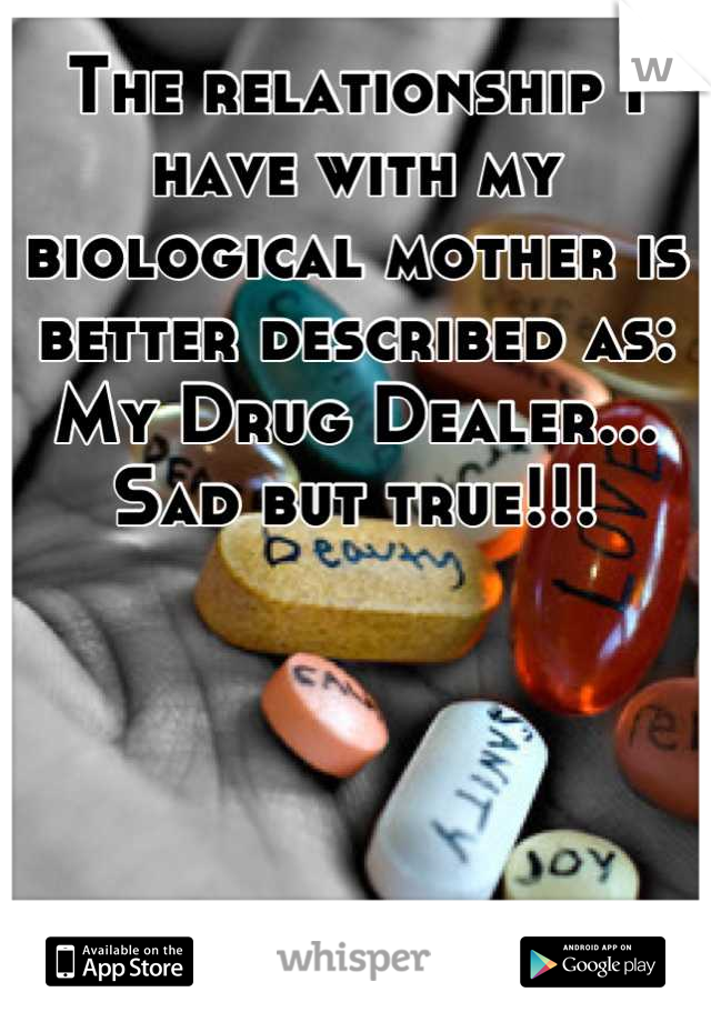 The relationship I have with my biological mother is better described as: My Drug Dealer... Sad but true!!!