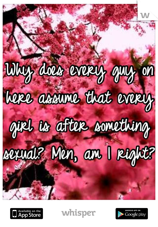 Why does every guy on here assume that every girl is after something sexual? Men, am I right?