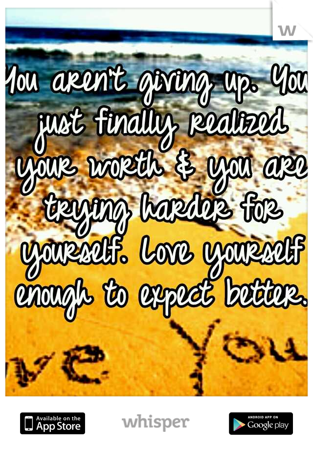 You aren't giving up. You just finally realized your worth & you are trying harder for yourself. Love yourself enough to expect better. 