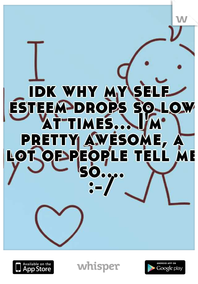 idk why my self esteem drops so low at times... I'm pretty awesome, a lot of people tell me so.... :-/