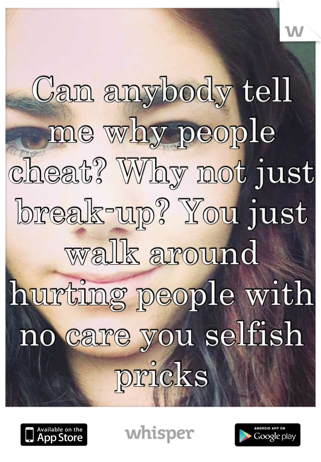 Can anybody tell me why people cheat? Why not just break-up? You just walk around hurting people with no care you selfish pricks