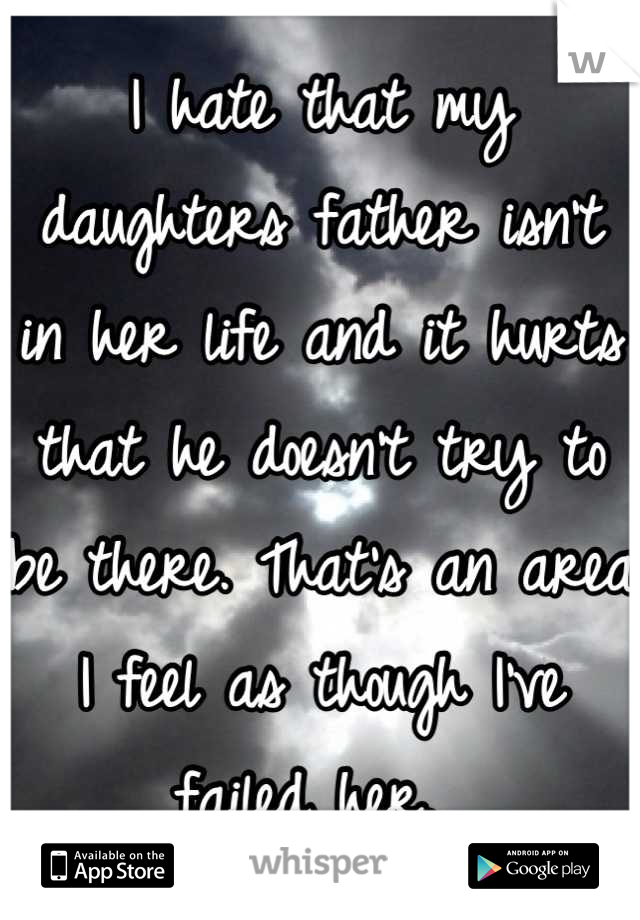 I hate that my daughters father isn't in her life and it hurts that he doesn't try to be there. That's an area I feel as though I've failed her. 