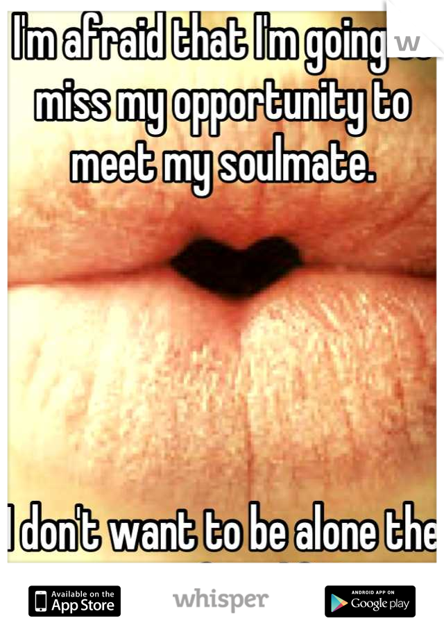 I'm afraid that I'm going to miss my opportunity to meet my soulmate.





I don't want to be alone the rest of my life! 