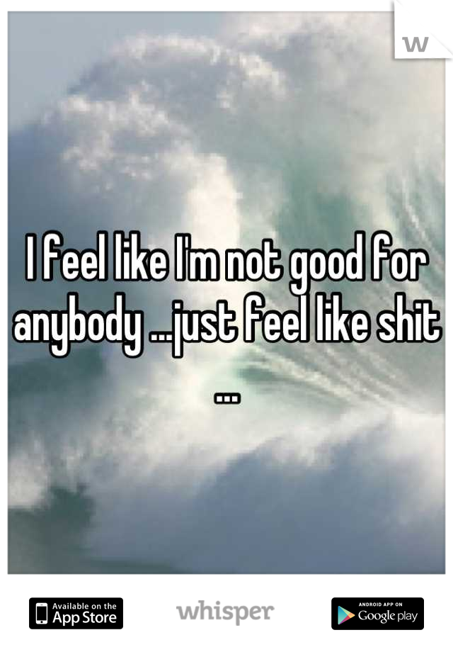 I feel like I'm not good for anybody ...just feel like shit ...