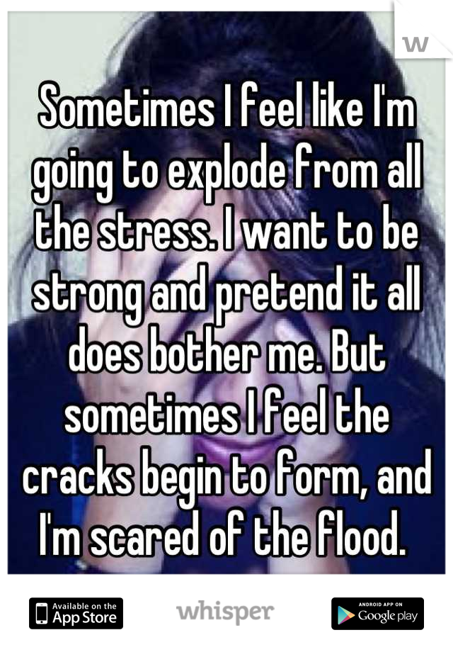 Sometimes I feel like I'm going to explode from all the stress. I want to be strong and pretend it all does bother me. But sometimes I feel the cracks begin to form, and I'm scared of the flood. 