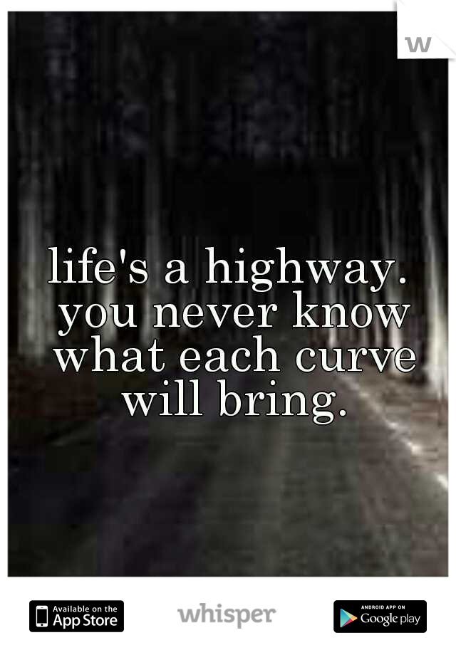 life's a highway. you never know what each curve will bring.