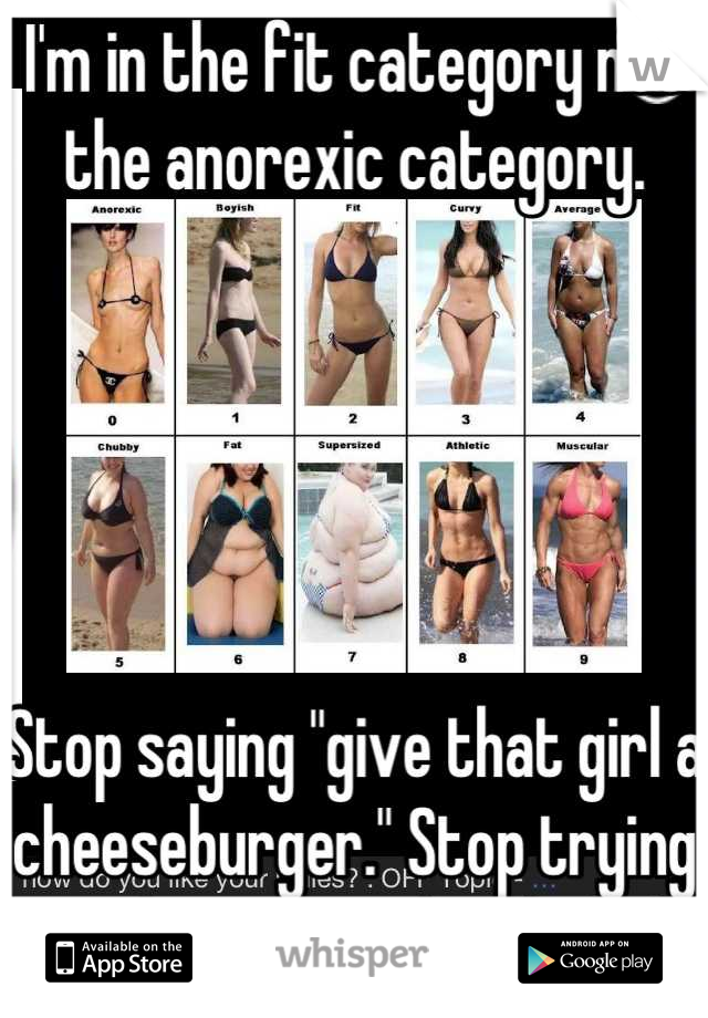 I'm in the fit category not the anorexic category. 





Stop saying "give that girl a cheeseburger." Stop trying to sabotage my hard work.