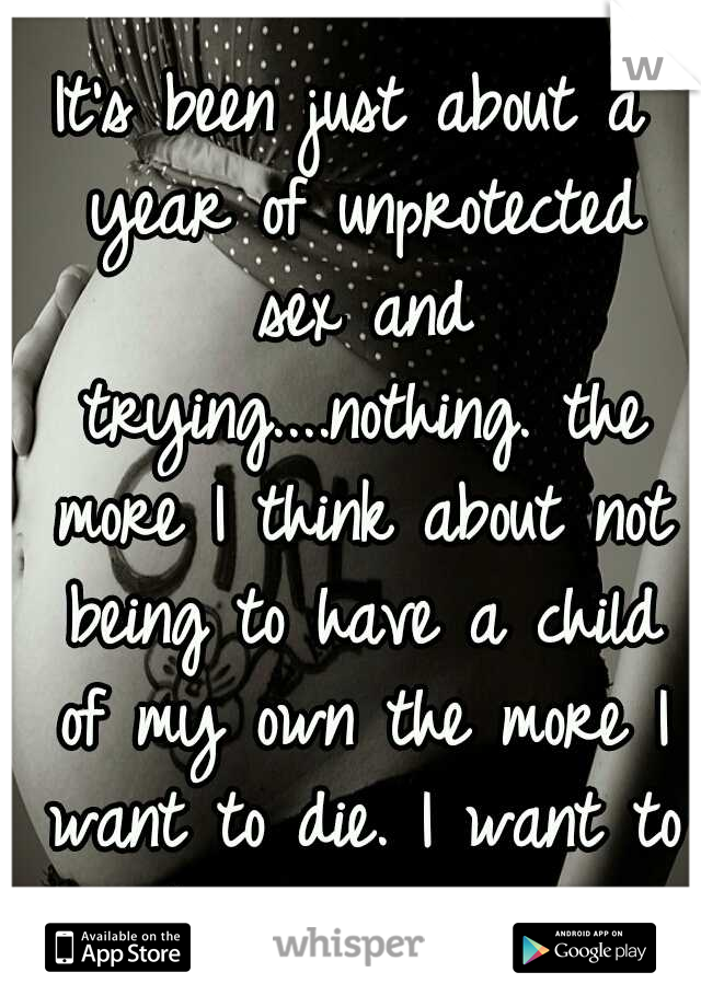 It's been just about a year of unprotected sex and trying....nothing. the more I think about not being to have a child of my own the more I want to die. I want to be a mother. 