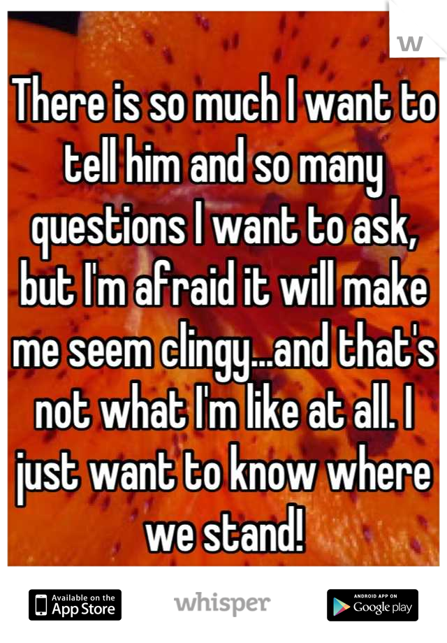 There is so much I want to tell him and so many questions I want to ask, but I'm afraid it will make me seem clingy...and that's not what I'm like at all. I just want to know where we stand!