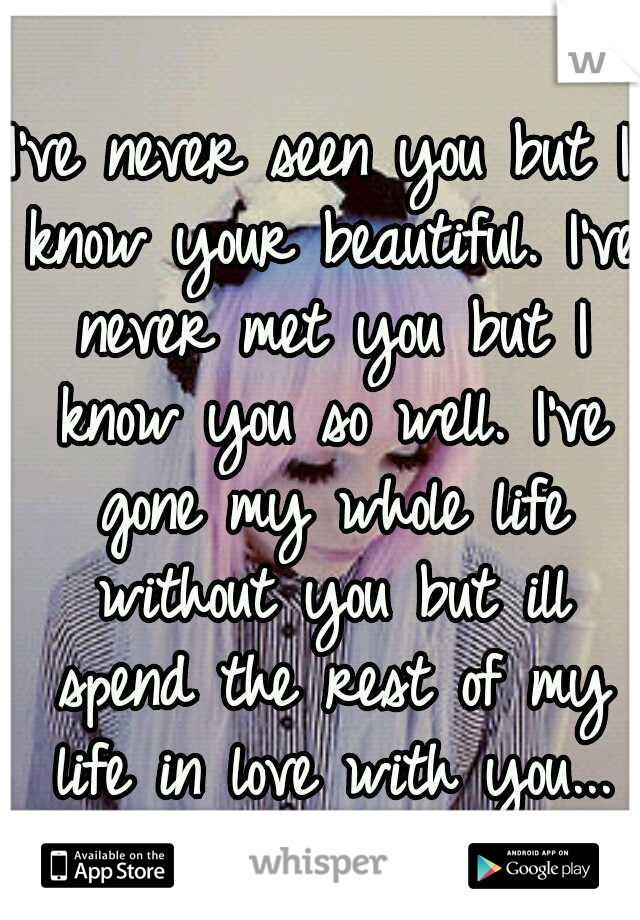 I've never seen you but I know your beautiful. I've never met you but I know you so well. I've gone my whole life without you but ill spend the rest of my life in love with you...