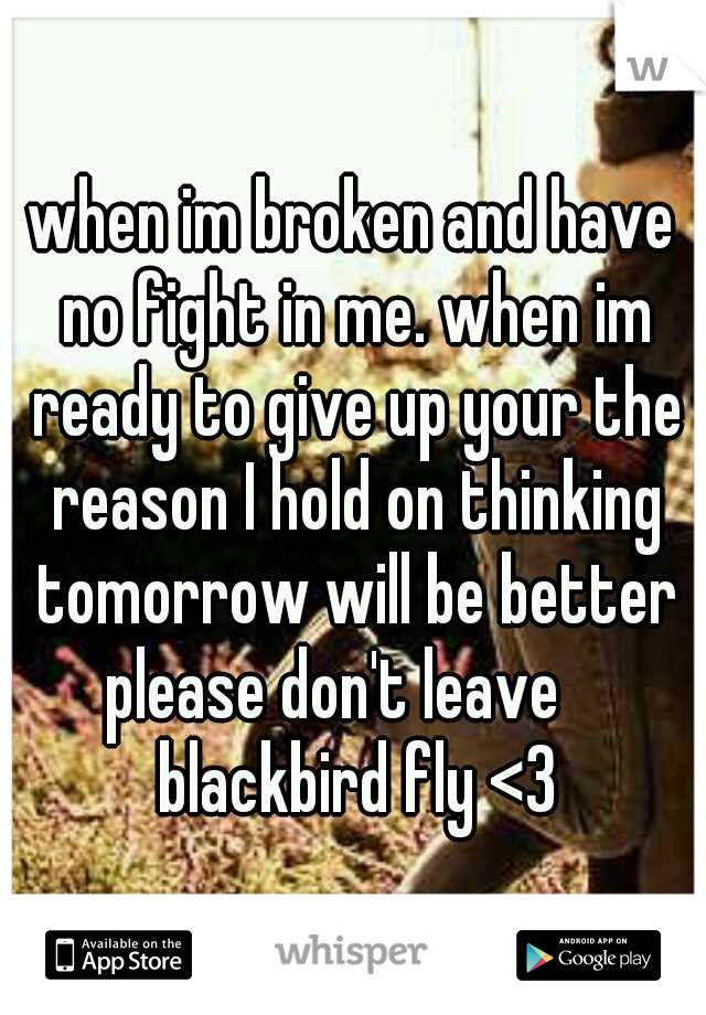 when im broken and have no fight in me. when im ready to give up your the reason I hold on thinking tomorrow will be better please don't leave 
 blackbird fly <3