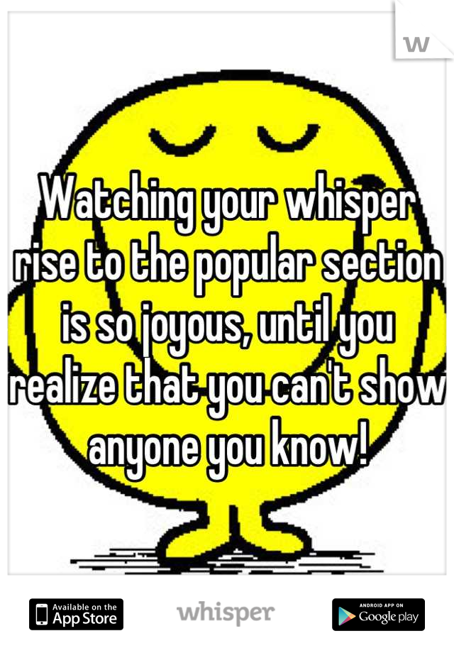 Watching your whisper rise to the popular section is so joyous, until you realize that you can't show anyone you know!