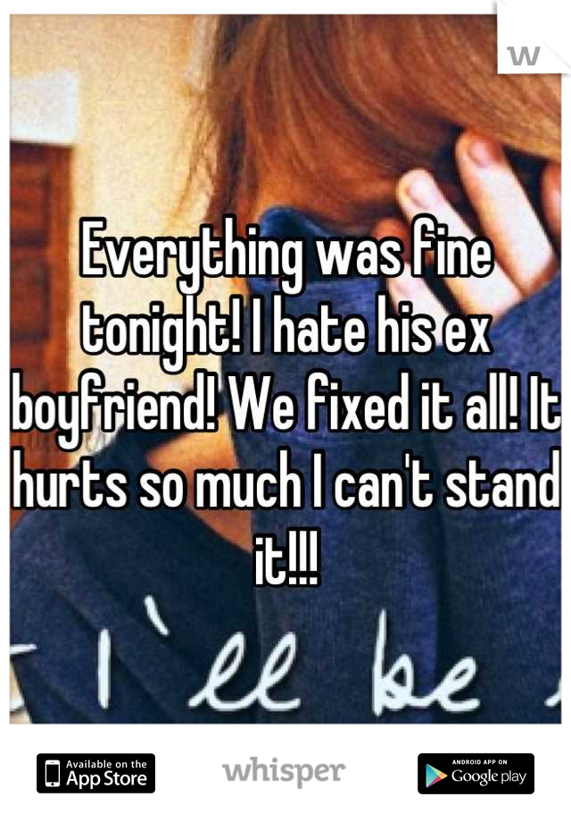 Everything was fine tonight! I hate his ex boyfriend! We fixed it all! It hurts so much I can't stand it!!!