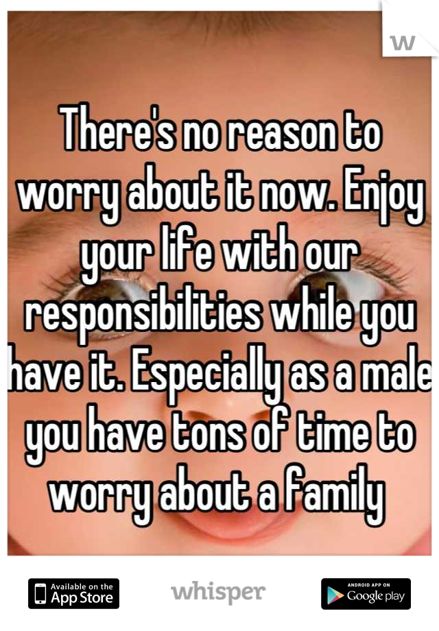 There's no reason to worry about it now. Enjoy your life with our responsibilities while you have it. Especially as a male you have tons of time to worry about a family 