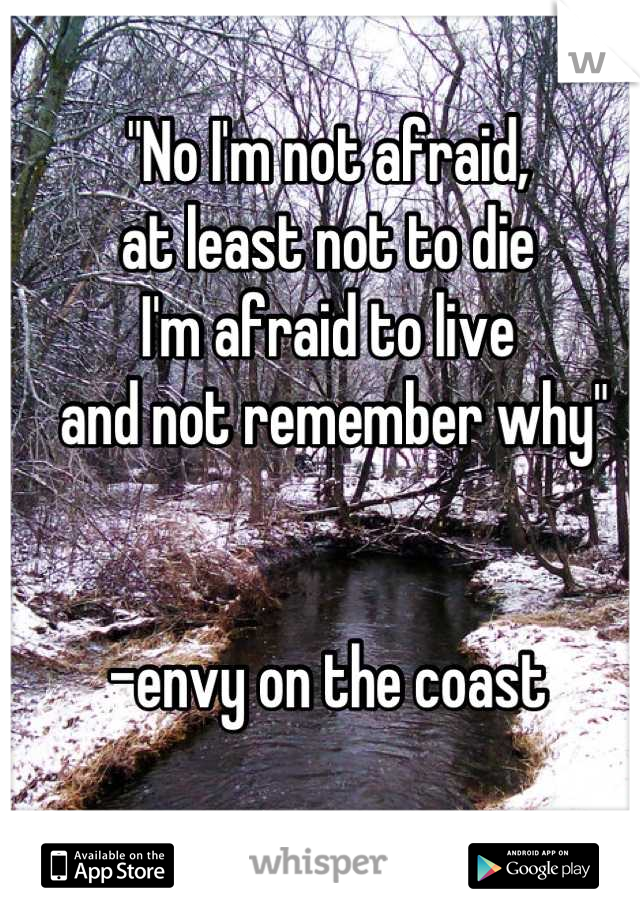 "No I'm not afraid, 
at least not to die
I'm afraid to live
 and not remember why"


-envy on the coast
