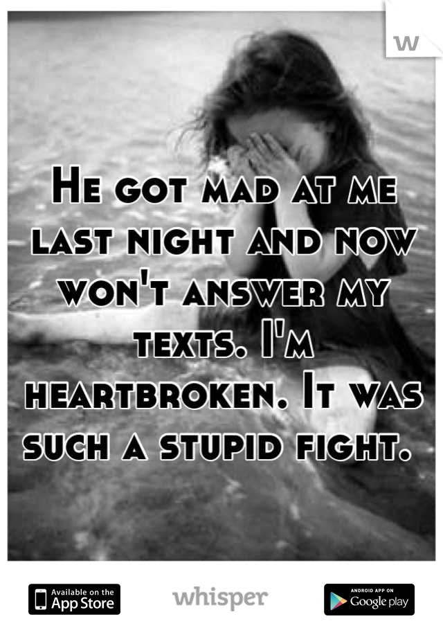 He got mad at me last night and now won't answer my texts. I'm heartbroken. It was such a stupid fight. 