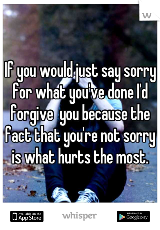 If you would just say sorry for what you've done I'd forgive  you because the fact that you're not sorry is what hurts the most.