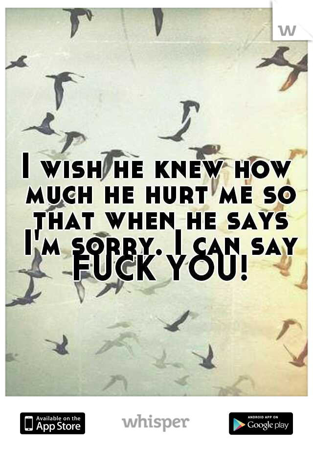 I wish he knew how much he hurt me so that when he says I'm sorry. I can say FUCK YOU!