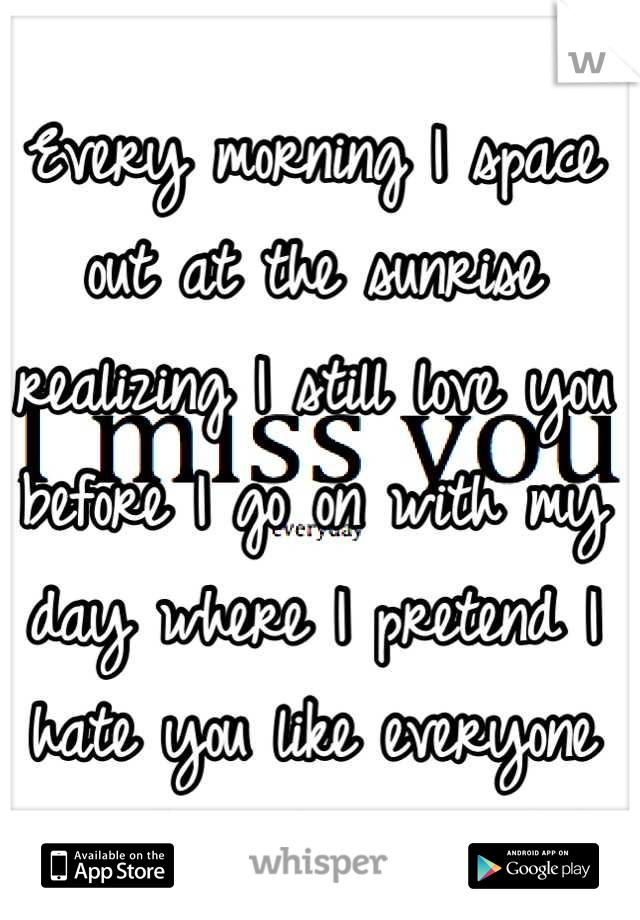 Every morning I space out at the sunrise realizing I still love you before I go on with my day where I pretend I hate you like everyone else for what you did