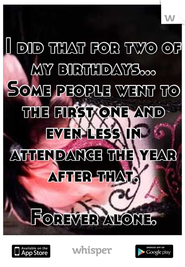 I did that for two of my birthdays...
Some people went to the first one and even less in attendance the year after that.

Forever alone.