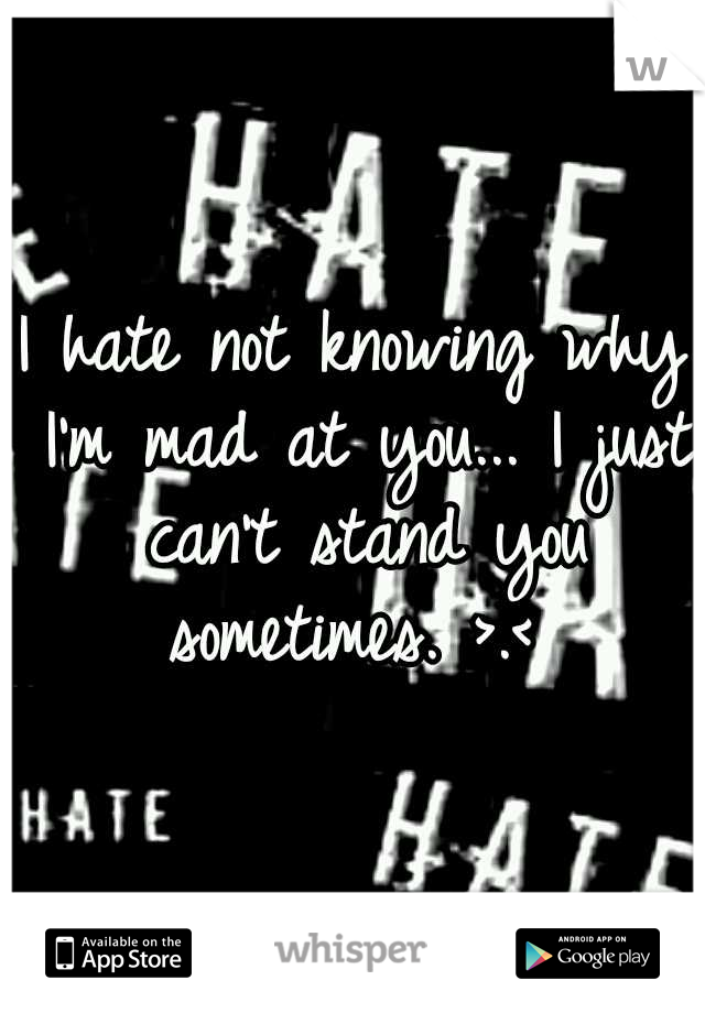 I hate not knowing why I'm mad at you... I just can't stand you sometimes. >.< 
