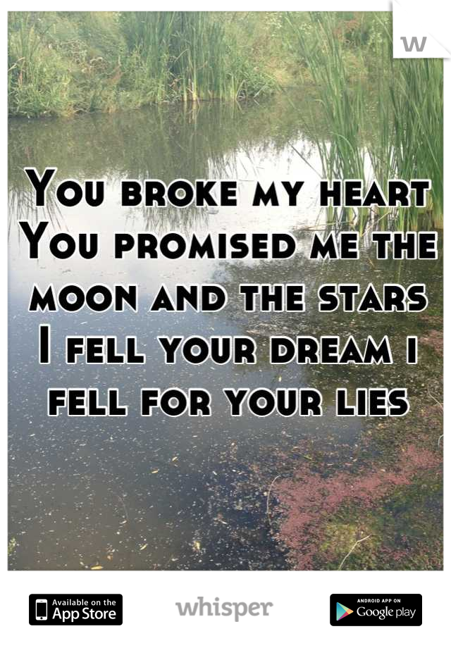 You broke my heart 
You promised me the moon and the stars
I fell your dream i fell for your lies
  