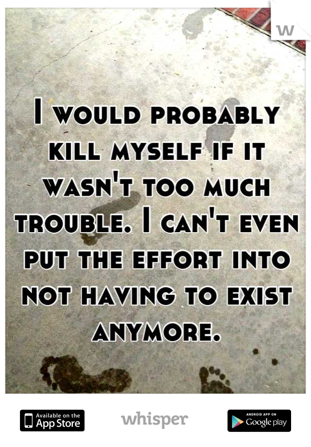 I would probably kill myself if it wasn't too much trouble. I can't even put the effort into not having to exist anymore.