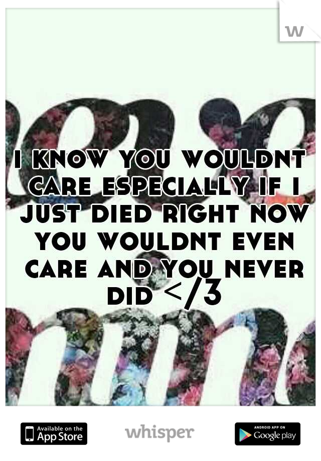 i know you wouldnt care especially if i just died right now you wouldnt even care and you never did </3