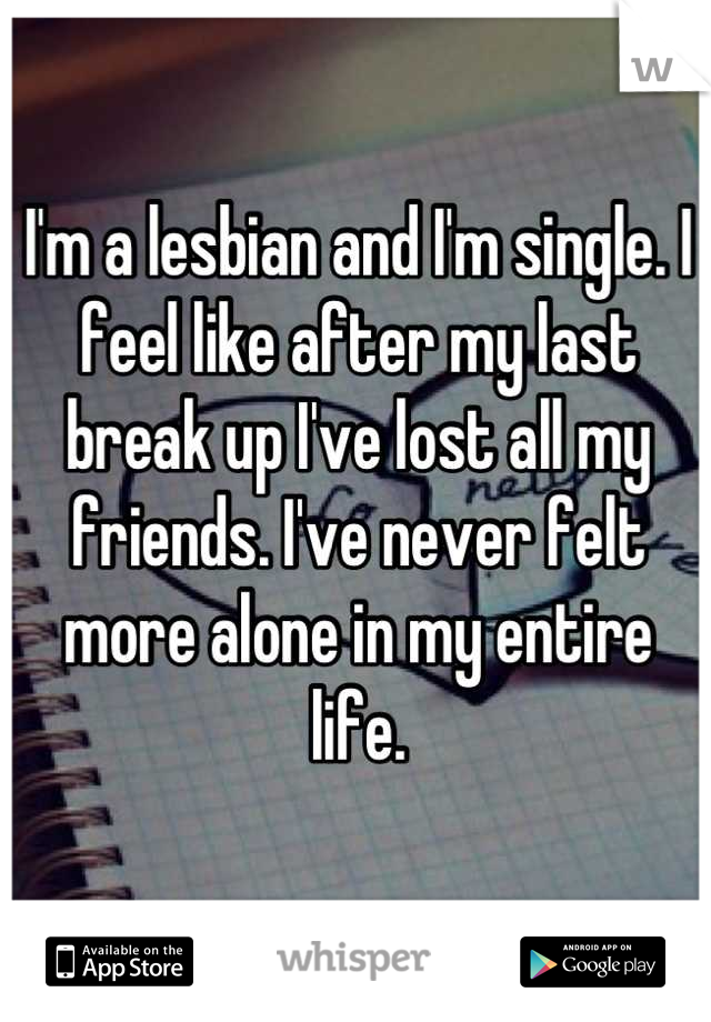 I'm a lesbian and I'm single. I feel like after my last break up I've lost all my friends. I've never felt more alone in my entire life.