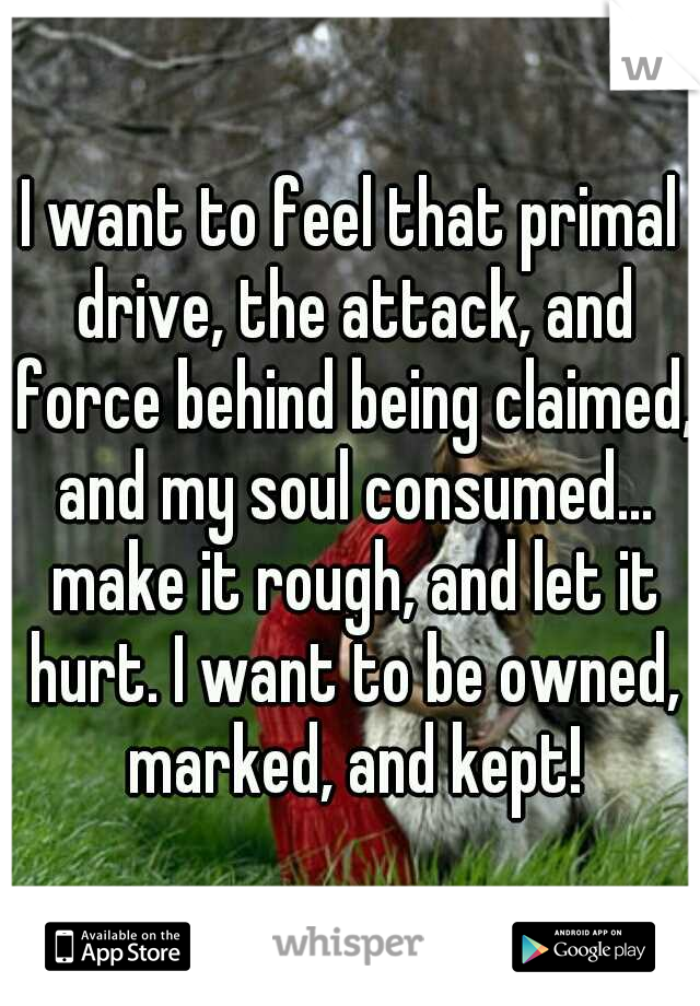 I want to feel that primal drive, the attack, and force behind being claimed, and my soul consumed... make it rough, and let it hurt. I want to be owned, marked, and kept!