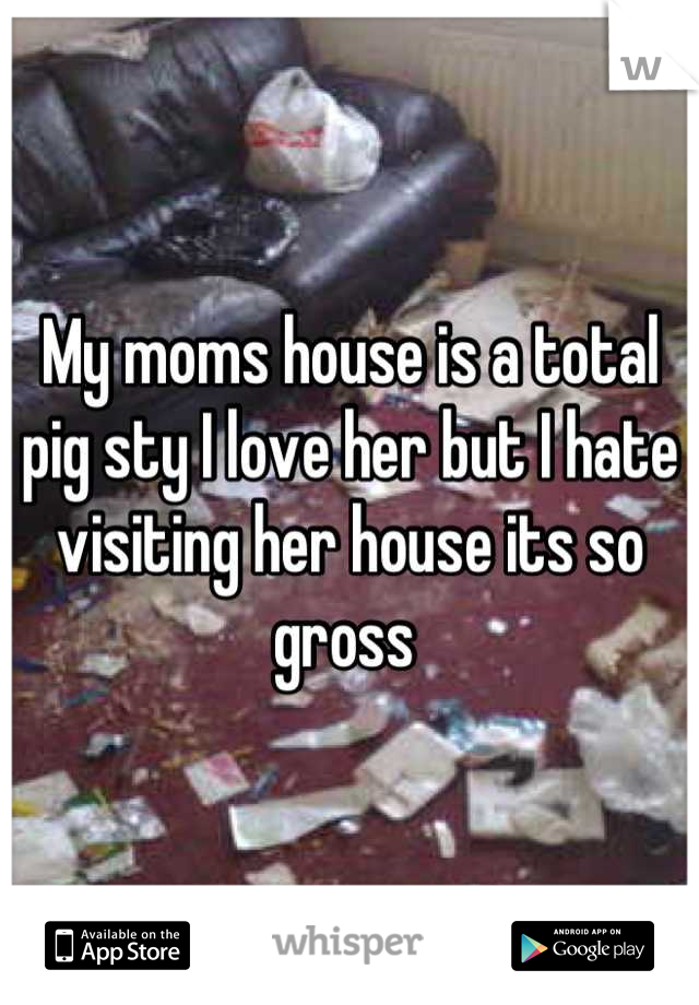 My moms house is a total pig sty I love her but I hate visiting her house its so gross 
