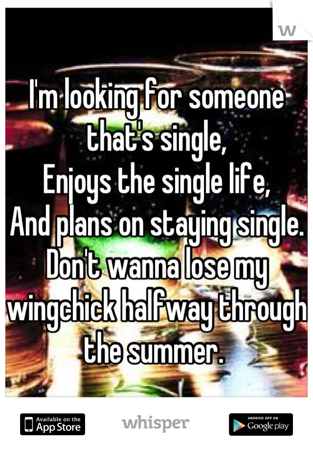 I'm looking for someone that's single, 
Enjoys the single life, 
And plans on staying single.
Don't wanna lose my wingchick halfway through the summer. 