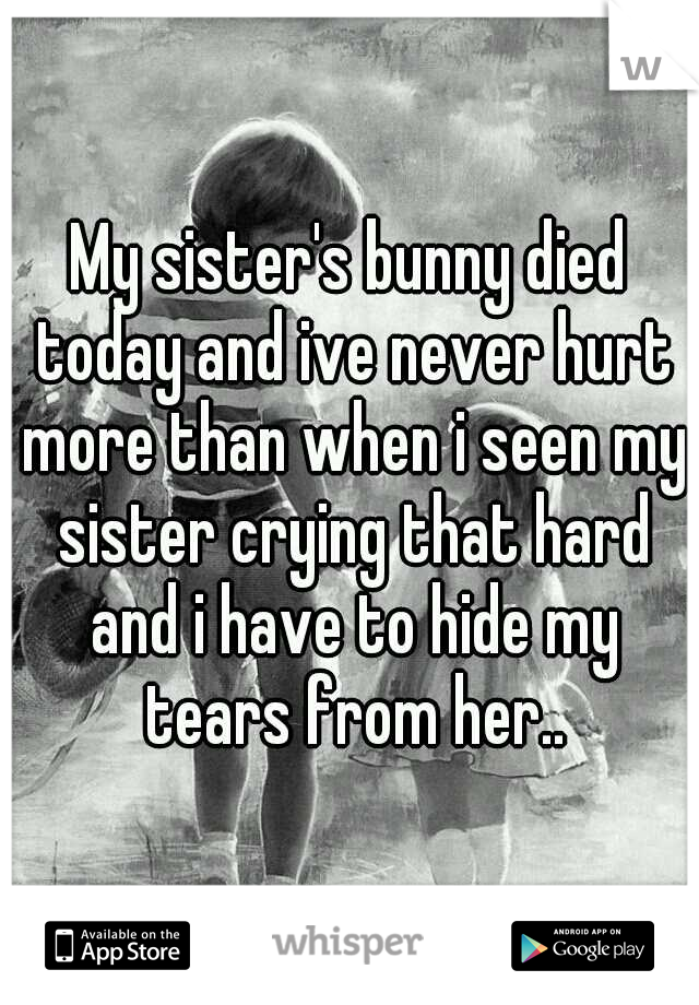 My sister's bunny died today and ive never hurt more than when i seen my sister crying that hard and i have to hide my tears from her..
