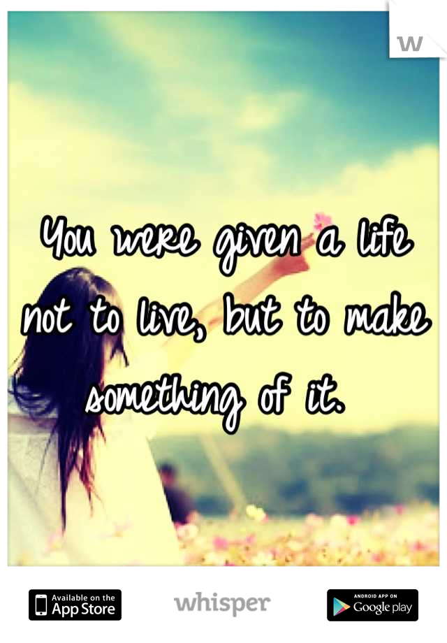 You were given a life not to live, but to make something of it. 