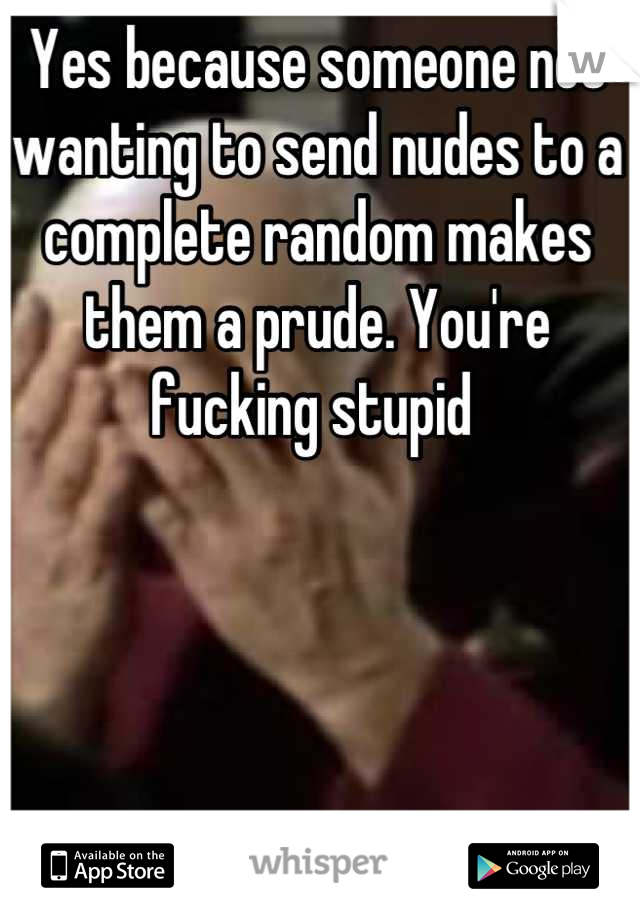 Yes because someone not wanting to send nudes to a complete random makes them a prude. You're fucking stupid 