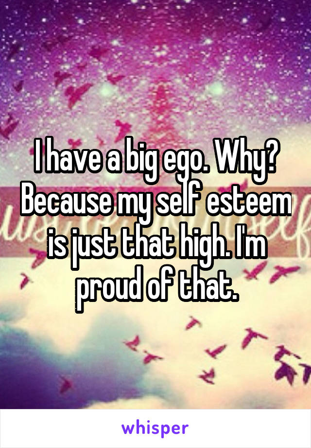 I have a big ego. Why? Because my self esteem is just that high. I'm proud of that.