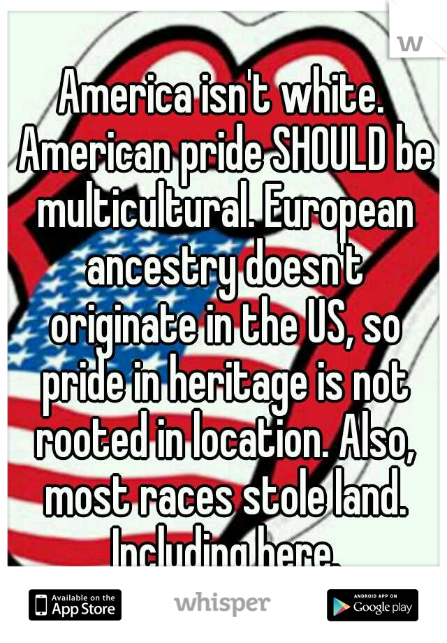 America isn't white. American pride SHOULD be multicultural. European ancestry doesn't originate in the US, so pride in heritage is not rooted in location. Also, most races stole land. Including here.