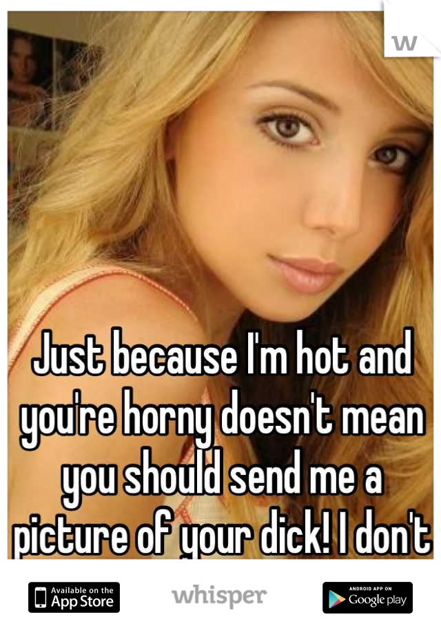 Just because I'm hot and you're horny doesn't mean you should send me a picture of your dick! I don't want to see that. 