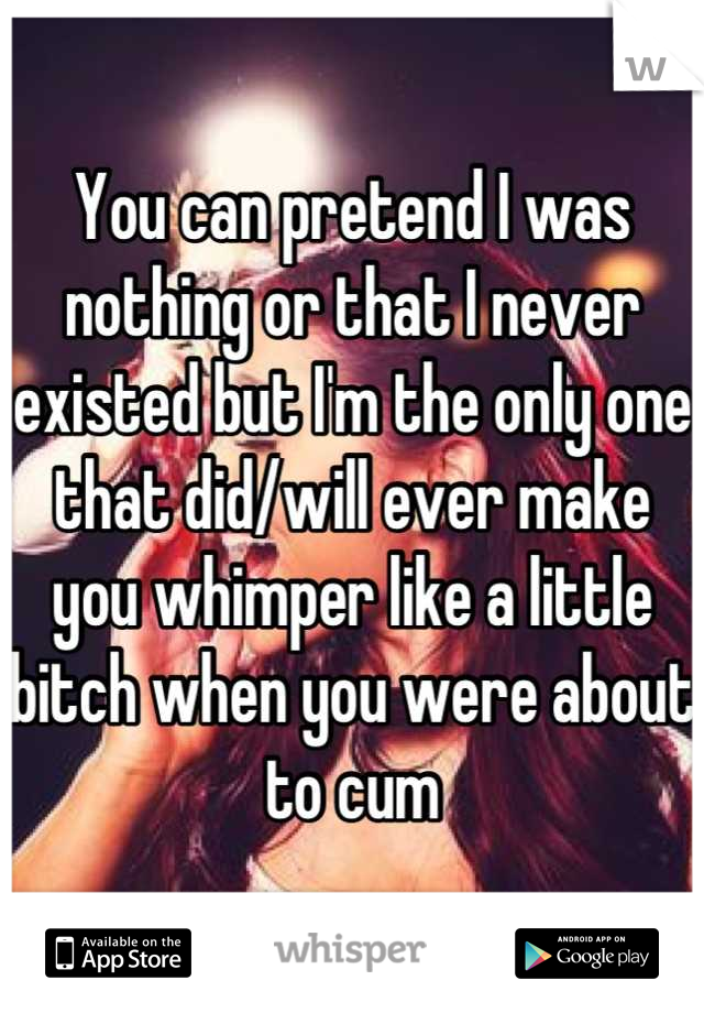 You can pretend I was nothing or that I never existed but I'm the only one that did/will ever make you whimper like a little bitch when you were about to cum