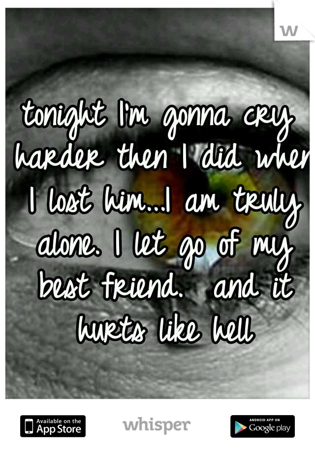 tonight I'm gonna cry harder then I did when I lost him...I am truly alone. I let go of my best friend.  and it hurts like hell