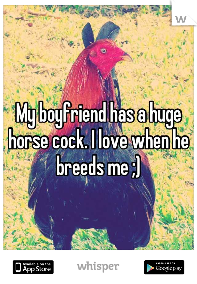 My boyfriend has a huge horse cock. I love when he breeds me ;)