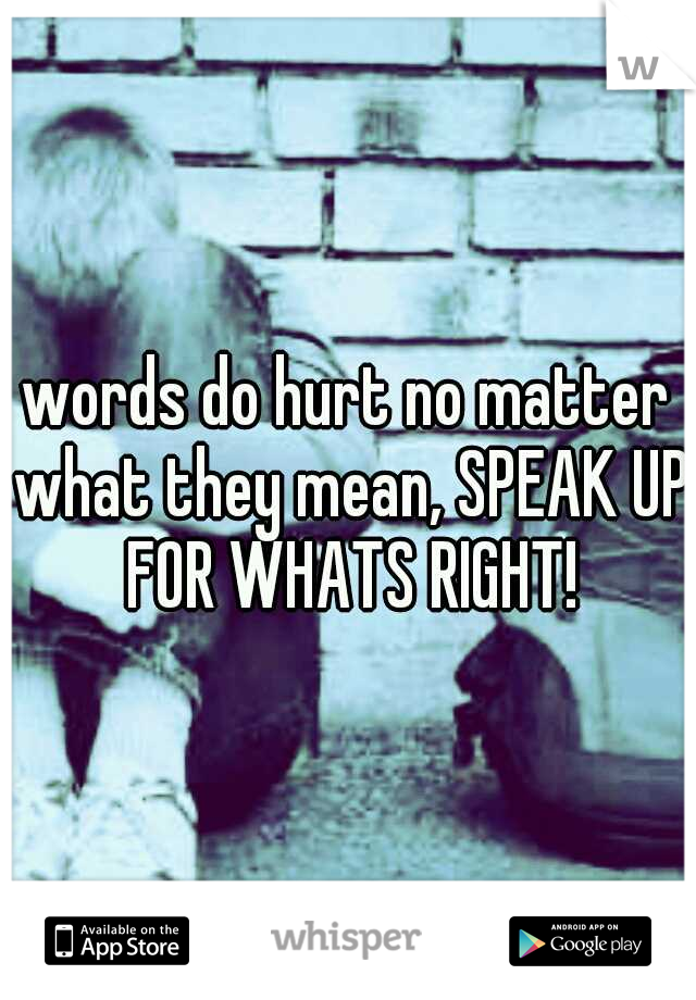 words do hurt no matter what they mean, SPEAK UP FOR WHATS RIGHT!