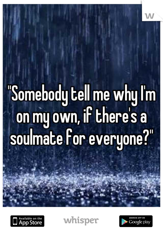 "Somebody tell me why I'm on my own, if there's a soulmate for everyone?"